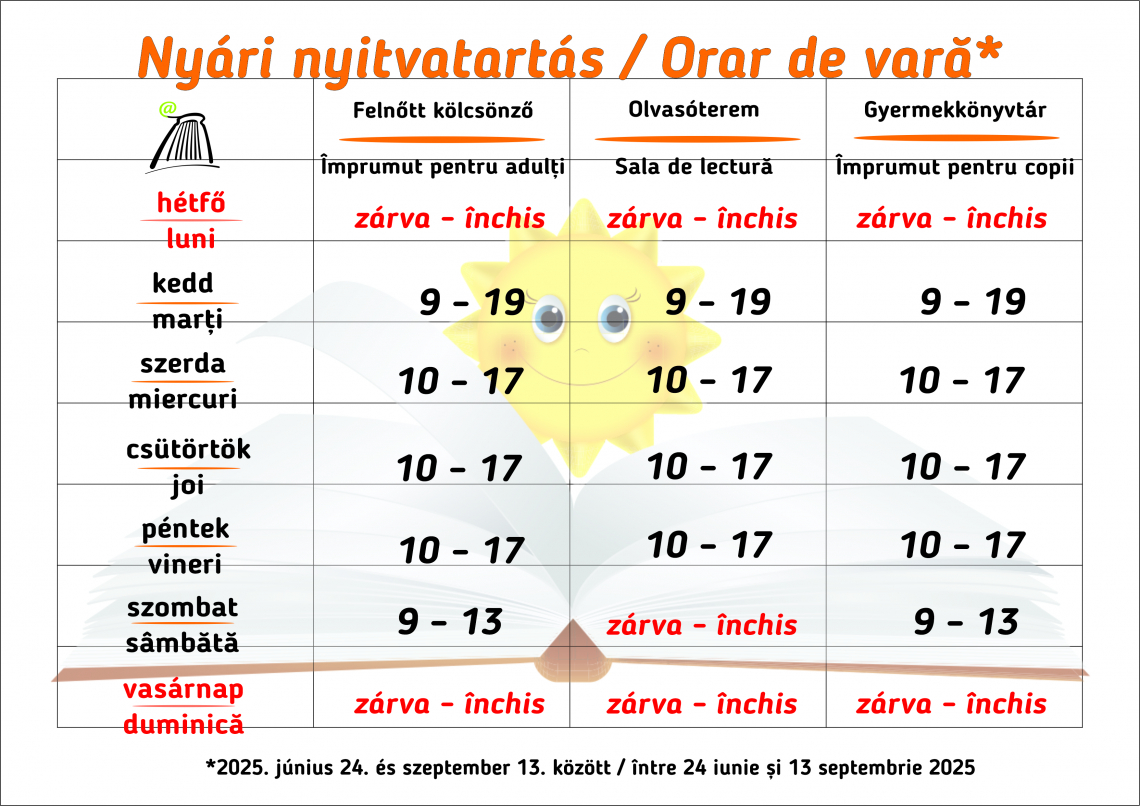 Nyári nyitvatartás - Bod Péter Megyei Könyvtár